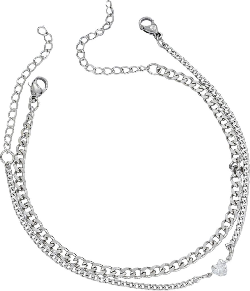 2 Stück Paar-Armbänder im schlichten Stil, Edelstahl, Strass, Herz, verstellbare Länge, verlängerte Kette, poliert, rostfrei, leicht, Liebesges...