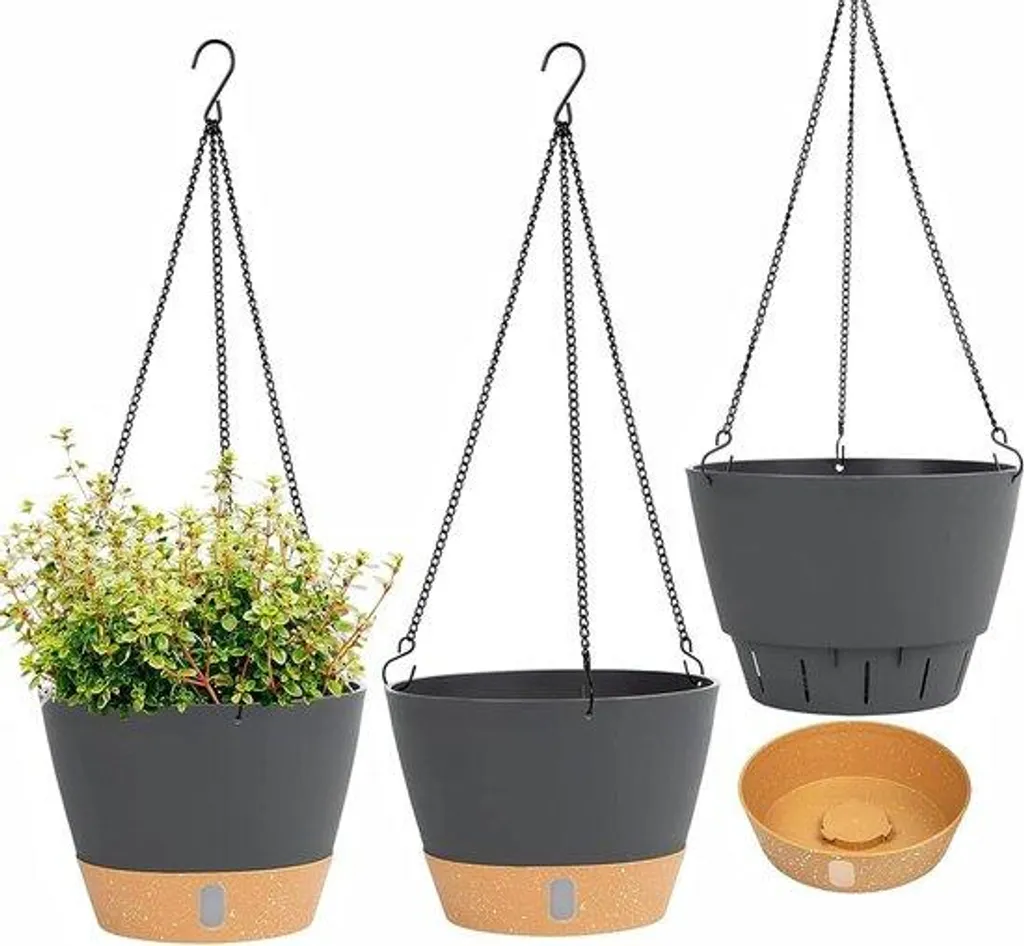 Jardinières suspendues auto-arrosantes pour balcon et terrasse - Gris noir