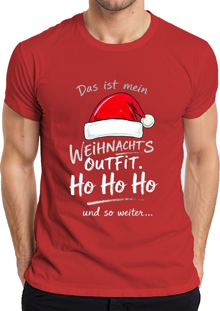 Das ist mein Weihnachts Outfit Ho Ho Ho Weihnachtsmütze Nikolaus Herren T-Shirt, Rot, 3XL