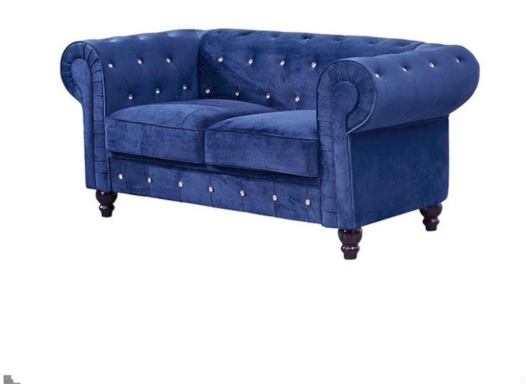 Klassische Leder Couch - Blaue Chesterfield Stoff Sofa 2 Sitzer Textil jvmoebel