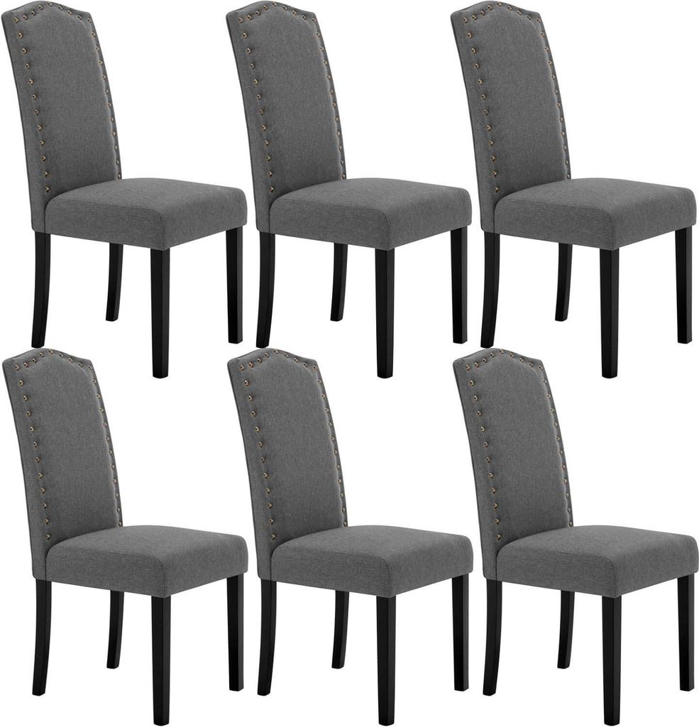 WOLTU 6er Set Esszimmerstühle mit Rückenlehne, gepolstert, Leinen, Dunkelgrau