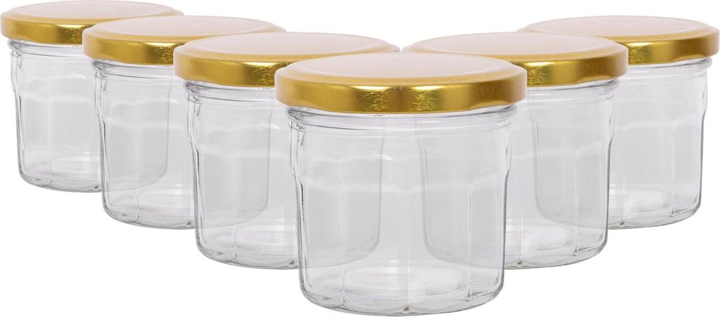 6x 150ml Marmeladengläser mit Golddeckel - Leer Schraubenkopf Küche Essen Honig Würzen Konservieren Einmachen Lagerung Glas-Set - Von Argon Ta