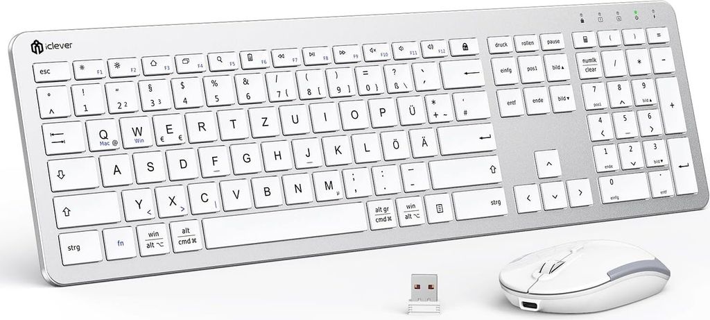 Tastatur Maus Set Kabellos - Leise Wiederaufladbare Funktastatur mit Staubfilm, QWERTZ Deutsches Layout für Windows, Mac OS and Chrome OS Systeme