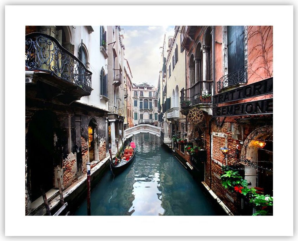 Poster - Poster ohne Rahmen - Boot Brücke Tourismus Venedig - 50x40 cm - Wand Bild - Wanddeko - Wandbilder - Kunstposter - Wandposter - Bilder - K...