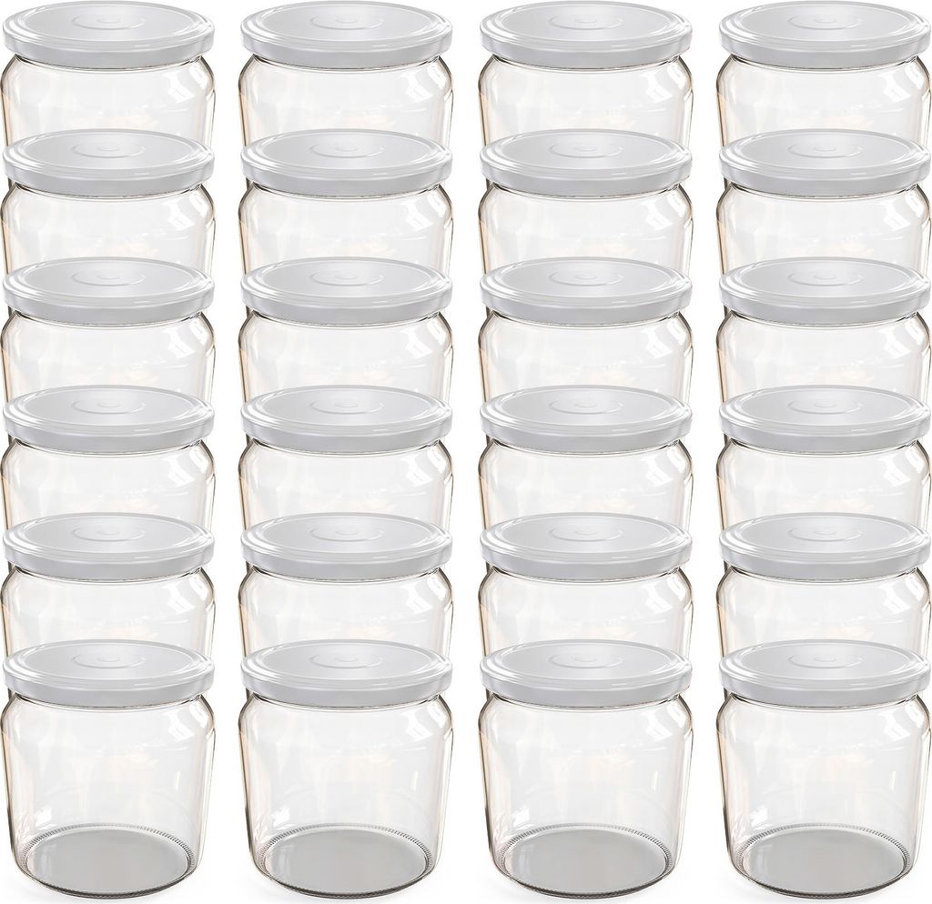 Oputec 24x 360 ml Einmachgläser mit Schraubdeckel Weiß – Perfekt für Konfitüren, Vorratsgläser mit Deckel ideal als Marmeladengläser und Sc...