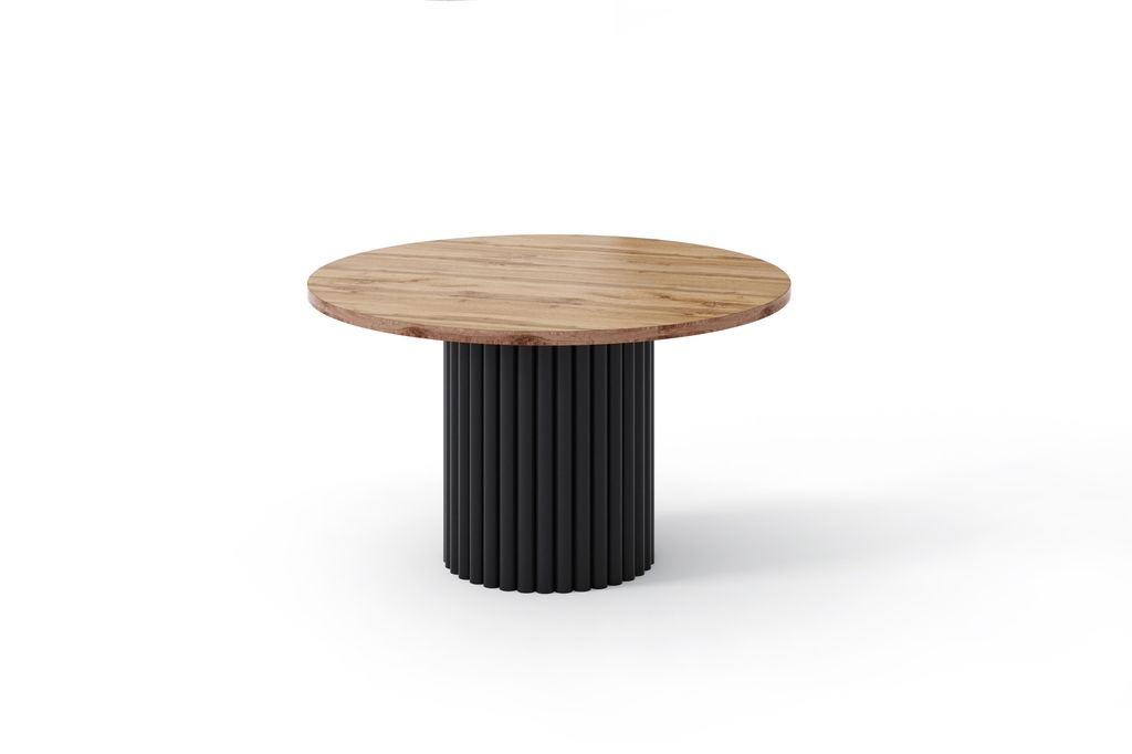 LOMELO Design Couchtisch rund schwarz-Wotan Ø67 – Rillenfuß, 42 cm Höhe, modern & schlicht