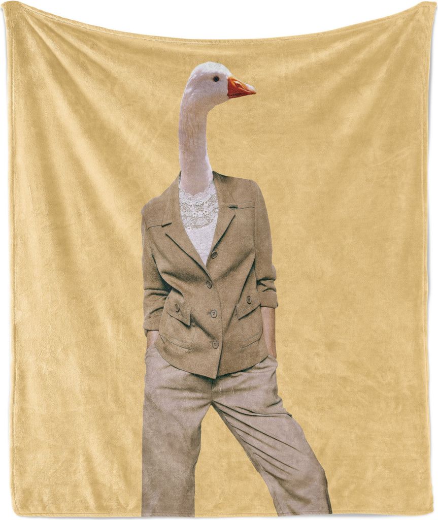 ABAKUHAUS Hipster Weich Flanell Fleece Decke, Frau mit einer Gans Kopf und Vintage-Kleidung Manly Surreal Grafik, 175 x 230 cm, Pastell Brown und P...