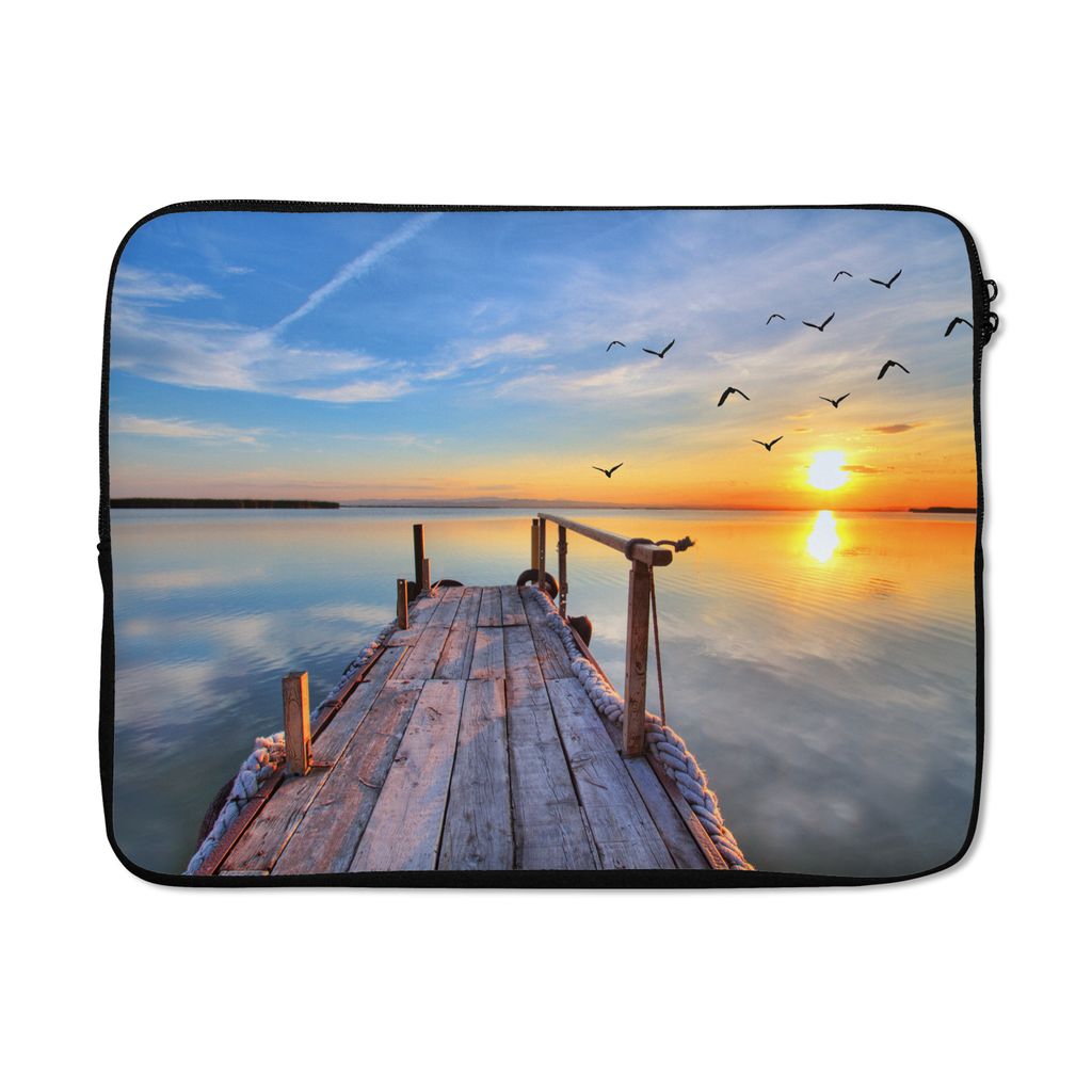 MuchoWow Laptop Hülle 15 Zoll Wasser - Steg - Vögel - Sonnenuntergang - Horizont Laptoptasche - Laptoptasche - Sleeve - Rundum-Schutz