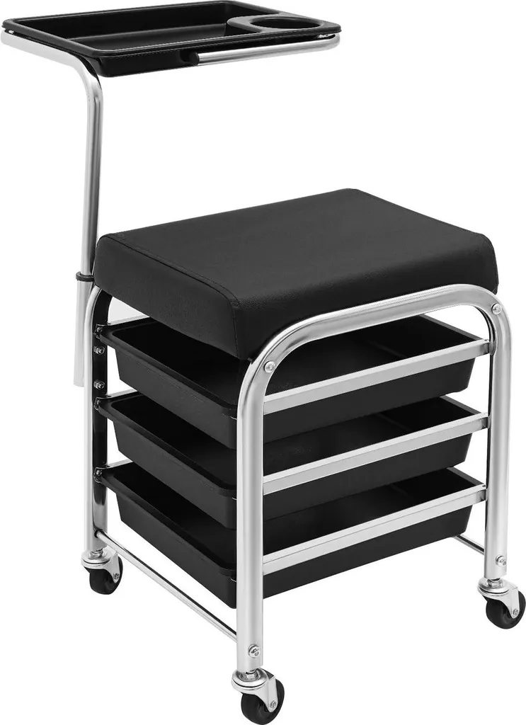 Chariot de manucure robuste charge 100 kg en plastique noir à roulettes