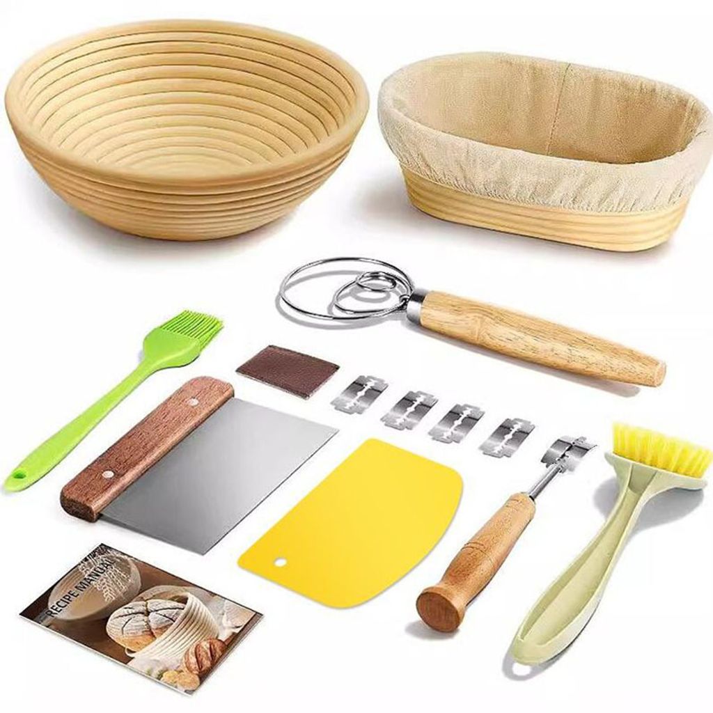 Gärkörbchen-Set, Rattan-Gärkörbchen zum Brotbacken, Brotkorb, Brotform (23 cm rund und 25 cm oval)