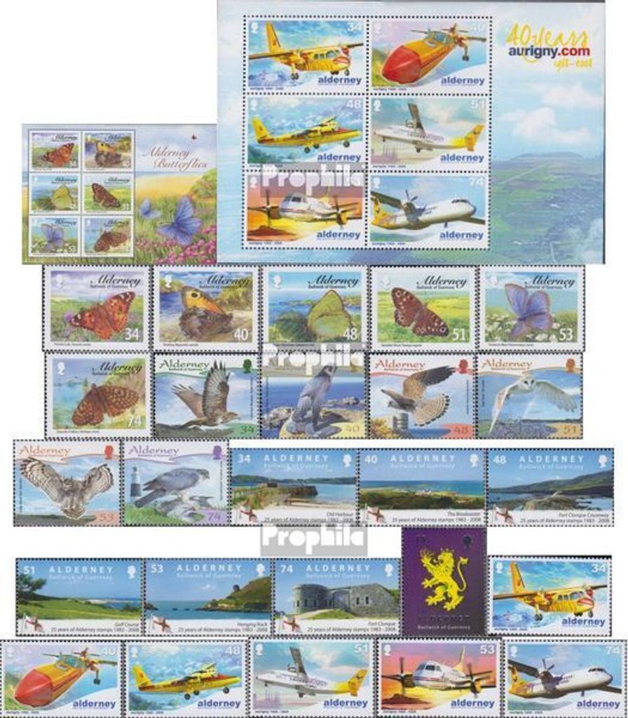 Briefmarken GB - Alderney 2008 Mi 320-Block22 (kompl.Ausg.) Jahrgang 2008 komplett postfrisch Schmetterlinge