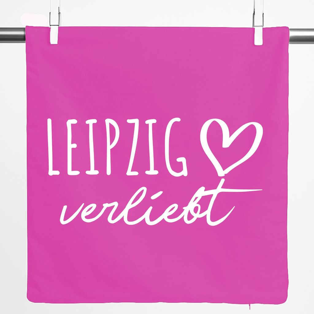 Huuraa Kissenbezug Leipzig verliebt 40x40cm Fuchsia Baumwolle Dekokissenbezug Geschenkidee