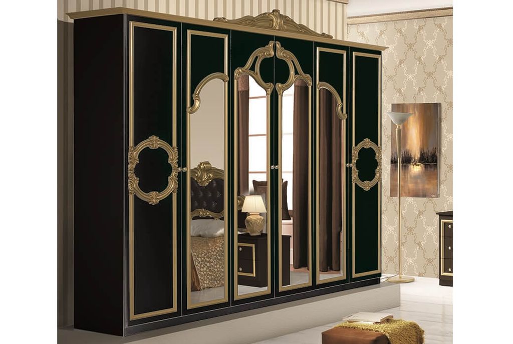 Kleiderschrank 6trg Barocco in schwarz gold Klassik Produktbild 