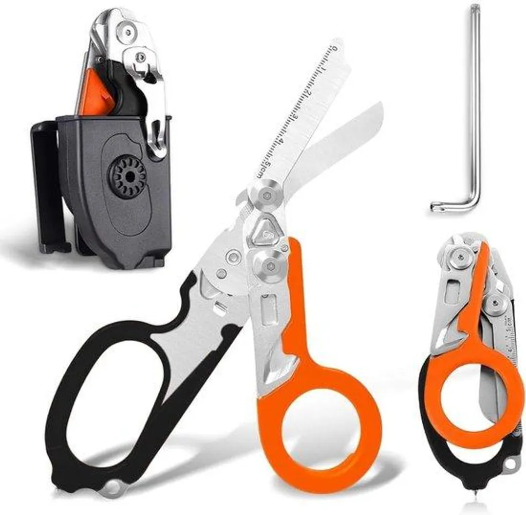 Couteau de secours pliable 6-en-1 orange avec kit tournevis intégré