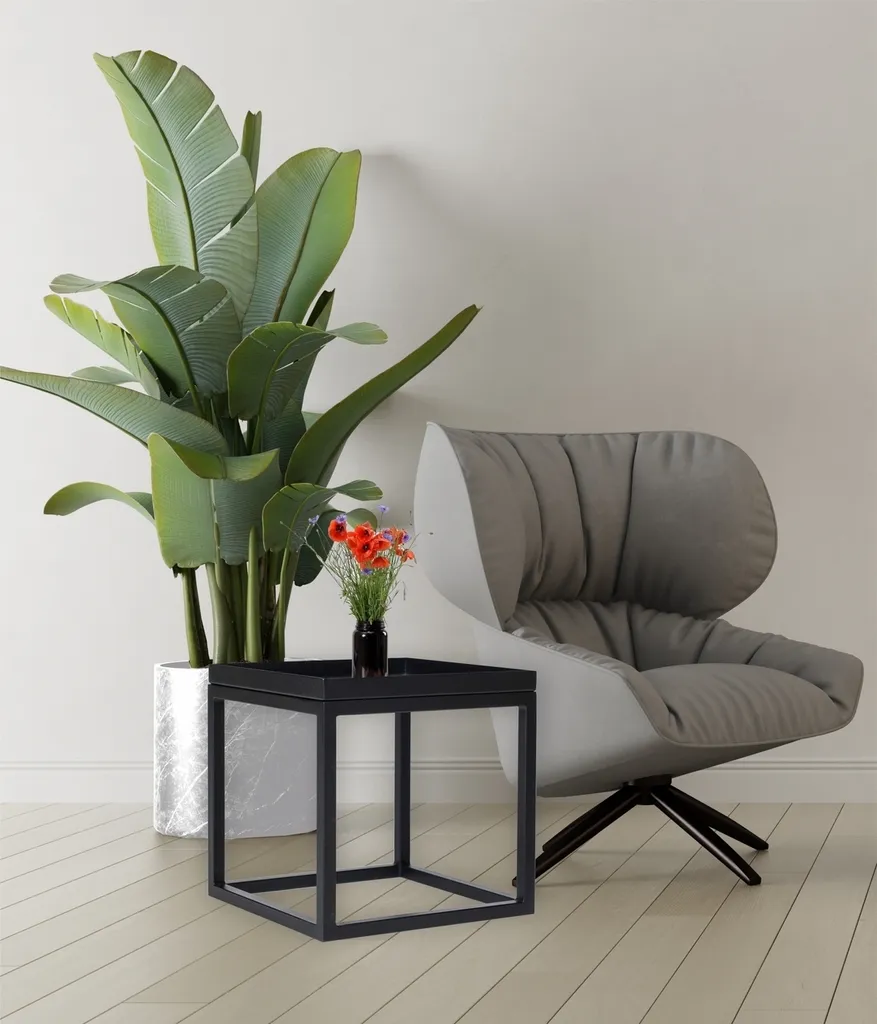 Table basse cubique métal robuste - Finition mate anthracite et design