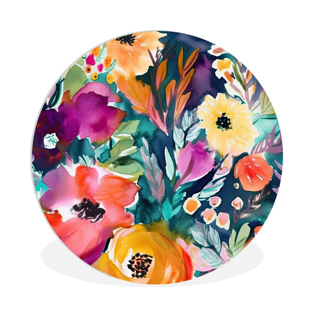 MuchoWow Rundes Wandbild - Runde Bilder Blumen - Ölfarbe - Kunst - Natur Ø 90 cm Kreis Wanddekoration Kunststoff - Wandkreis - Wandschmuck - Wa...