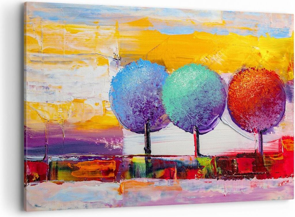 Bild auf Leinwand - Leinwandbild - Bäume Wiese Sommer - 120x80cm - Wand Bild - Wanddeko - Leinwanddruck - Bilder - Kunstdruck - Wanddekoration - L...