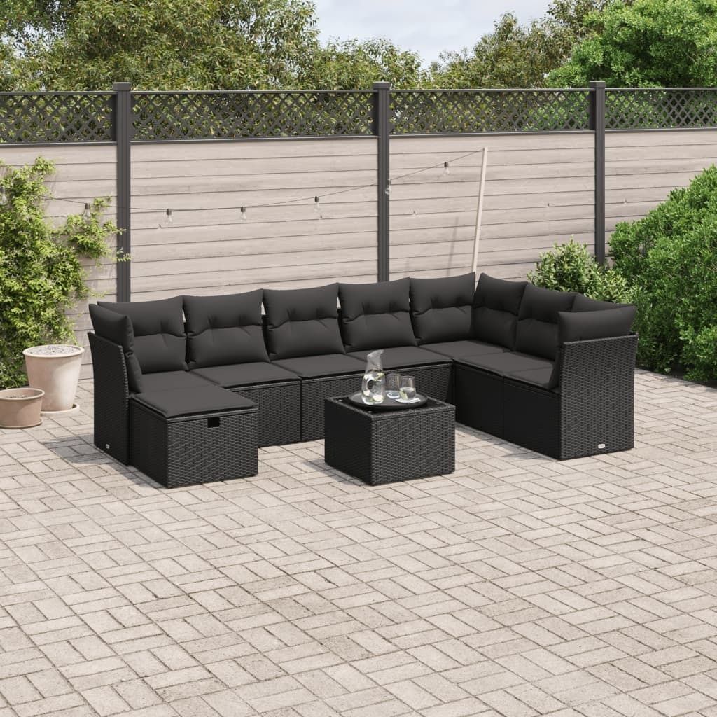 Design 9-tlg. Garten-Sofagarnitur mit Kissen Schwarz Poly Rattan, Gartenmöbel-Sets 2024 Neu