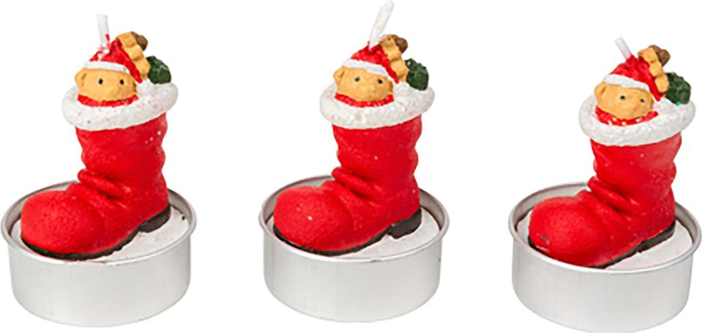 Weihnachtskerzen Stiefel Tischdeko 3 Stück bunt 5,5 x 3,5 cm - Einheitsgröße