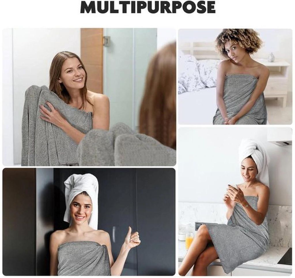 Unyqoos Extra großes schnell trocknendes Mikrofaser-Handtuch 100 cm x 200 cm für Dusche und Sauna in Grau