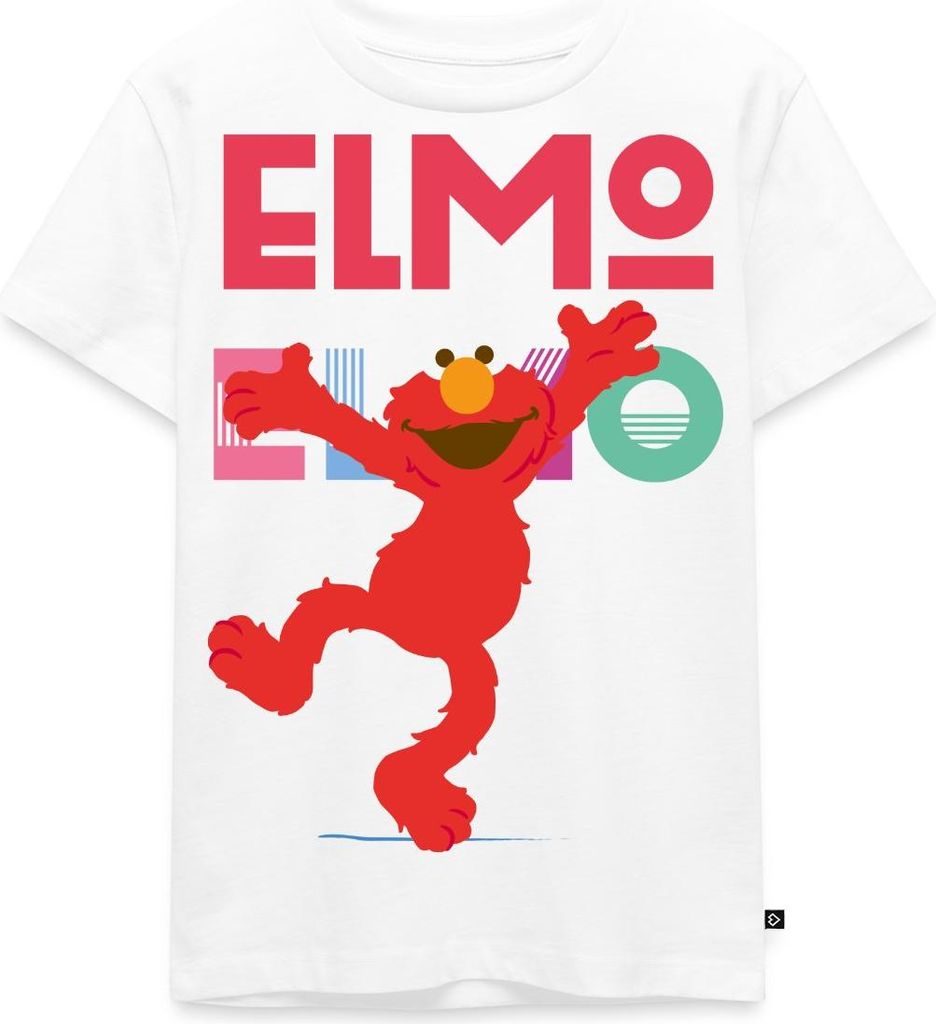 Spreadshirt Sesamstraße Elmo Springt vor Freude Kinder Premium T-Shirt, 98/104 (2 Jahre), Weiß
