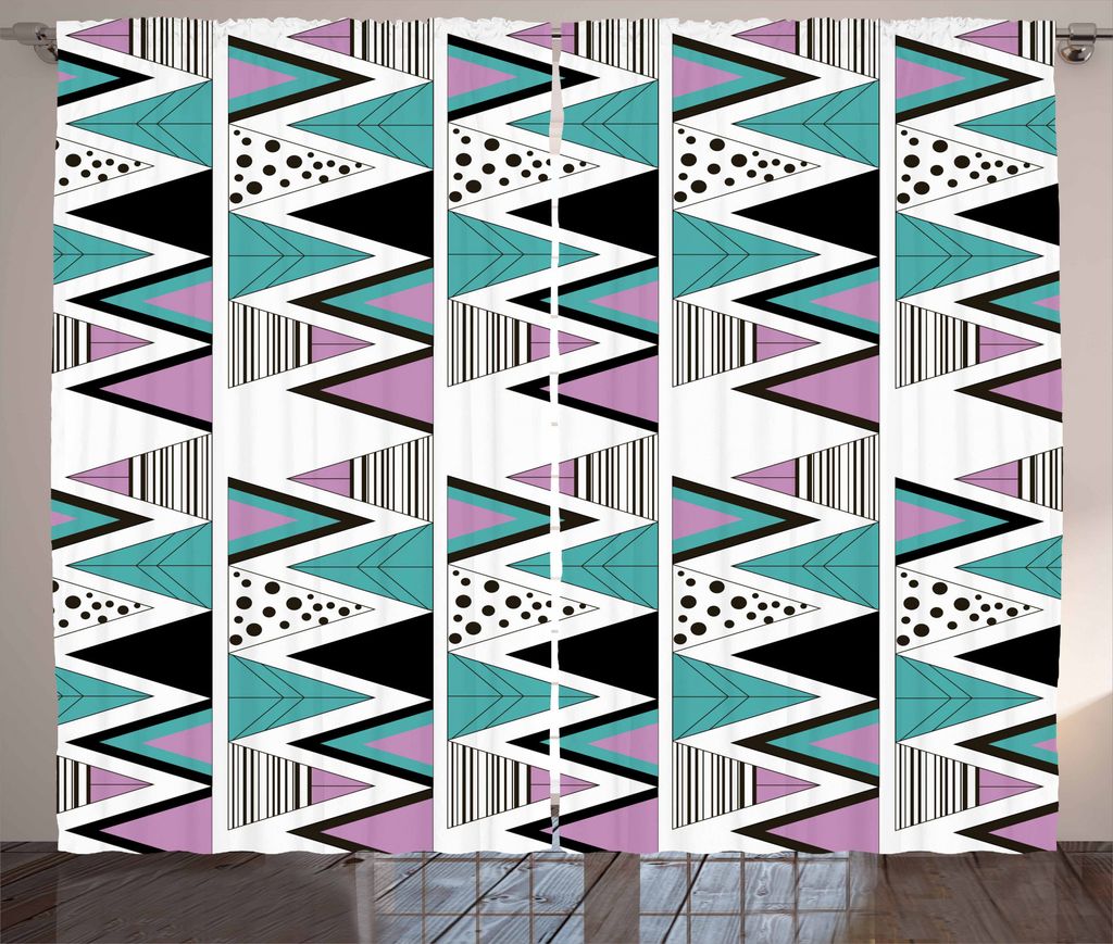 ABAKUHAUS Geometrisch Rustikaler Vorhang, 80er Memphis Zigzag, Wohnzimmer Universalband Gardinen mit Schlaufen und Haken, 280 x 175 cm, Lavendel Ka...