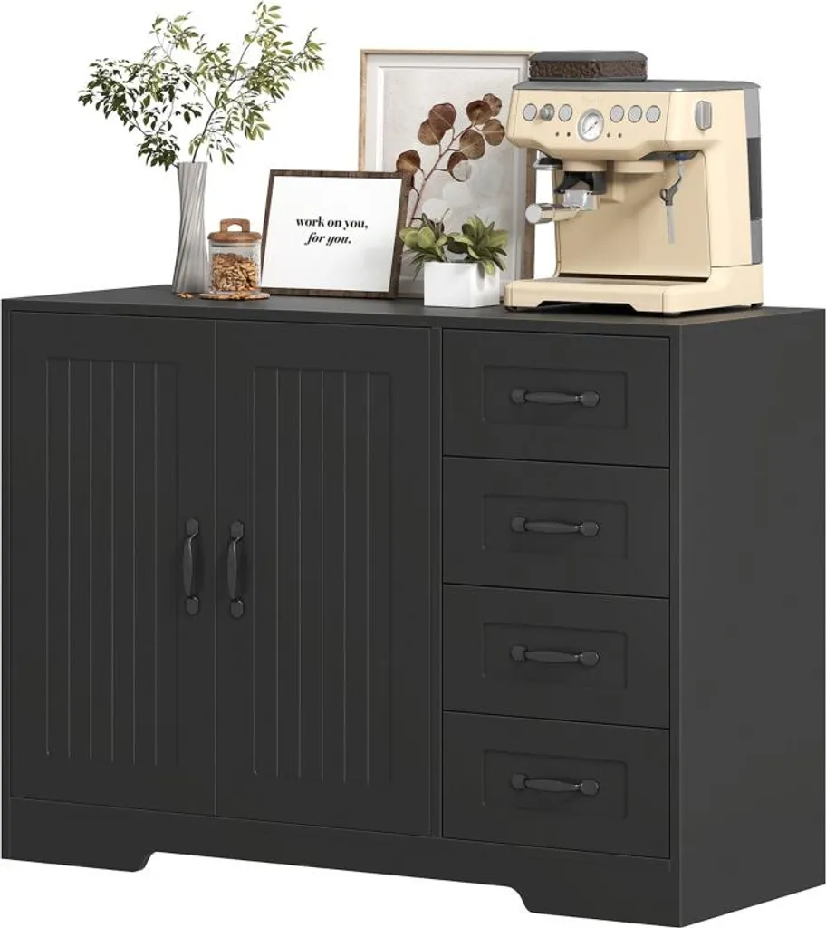 Commode Noire Design Moderne avec 4 Tiroirs et Rangement Spacieux