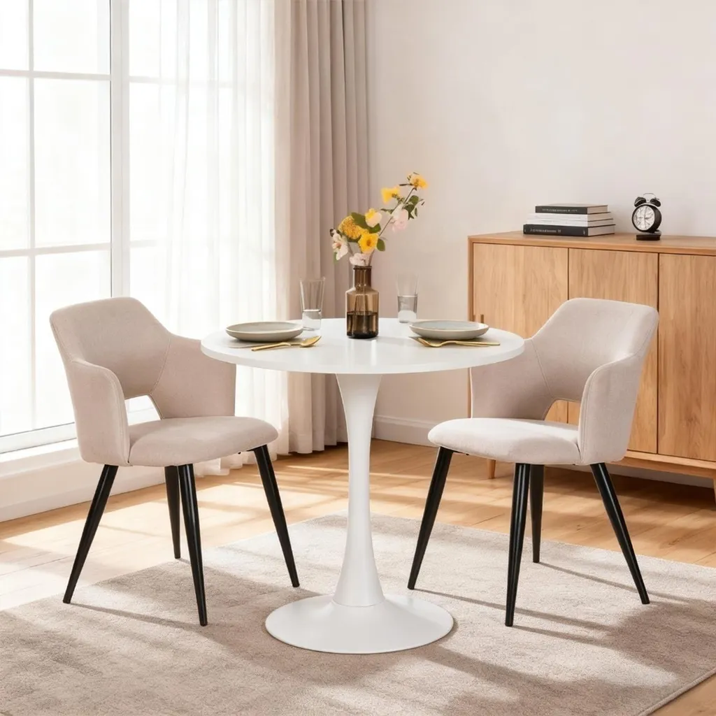 Fauteuil de Table Lot de 2 Chaises Design Beige pour Salon et Bureau Chic