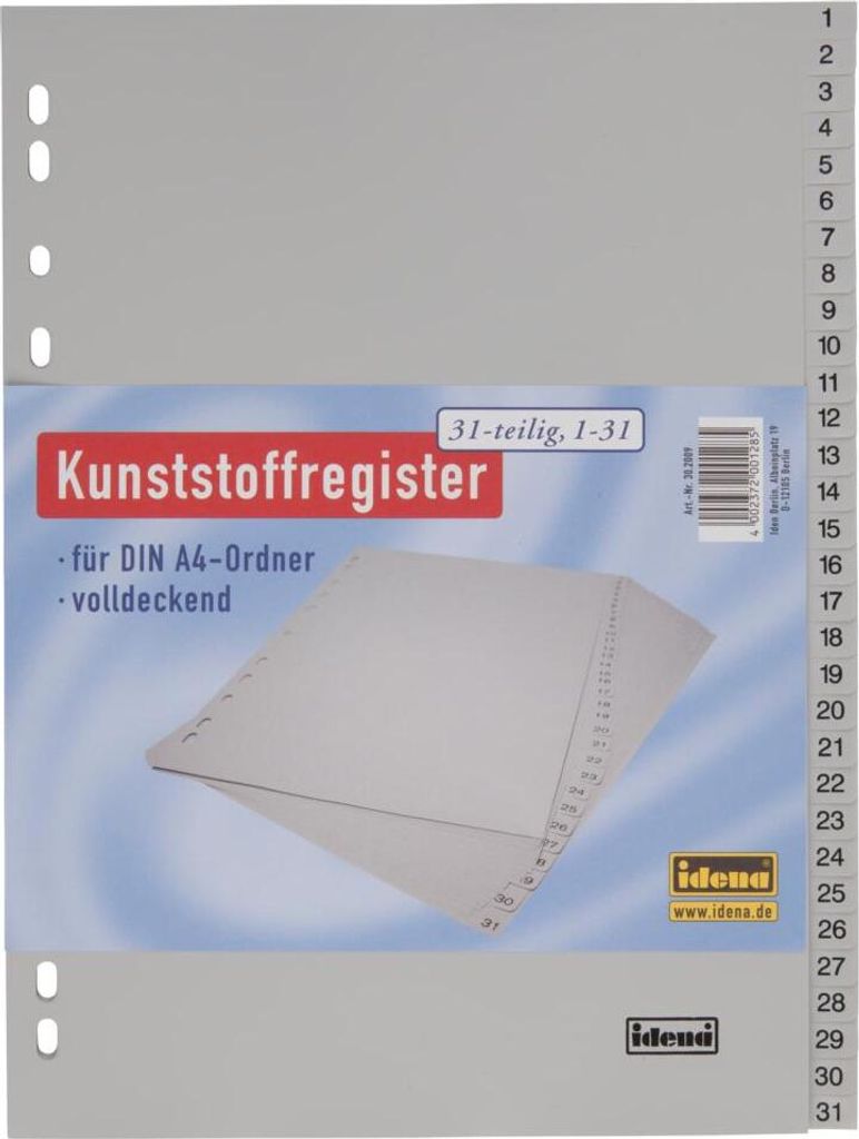5x IDENA Kunststoff Ordner-Register 1-31 / DIN A4