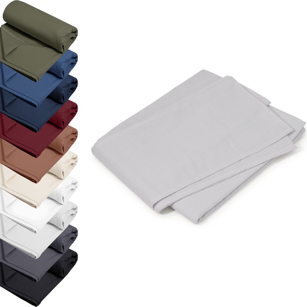DOPPELPACK Bettlaken ohne Gummizug 150x250 cm Haustücher 100% RENFORCE Baumwolle Betttücher Tischdecken, Farbe: Hellgrau