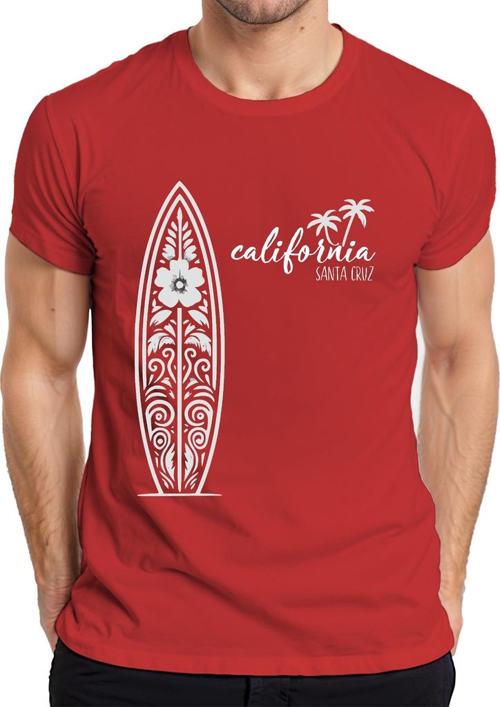 California Santa Cruz Surfbretter Surfen Palmen Strand Vintage Herren T-Shirt, Rot, 3XL