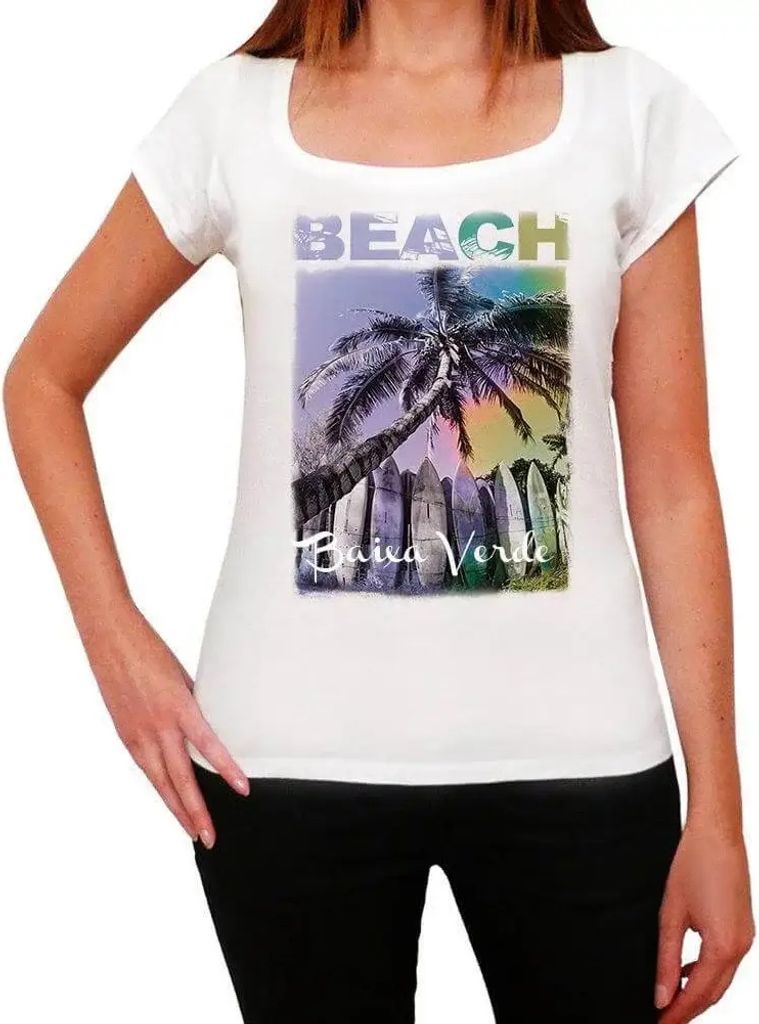 Damen Grafik T-Shirt Strandpalme Baixa verde – Baixa Verde Beach Palm – Öko-Verantwortlich Vintage Jahrgang Kurzarm Lustige Druck Geburtstag G...