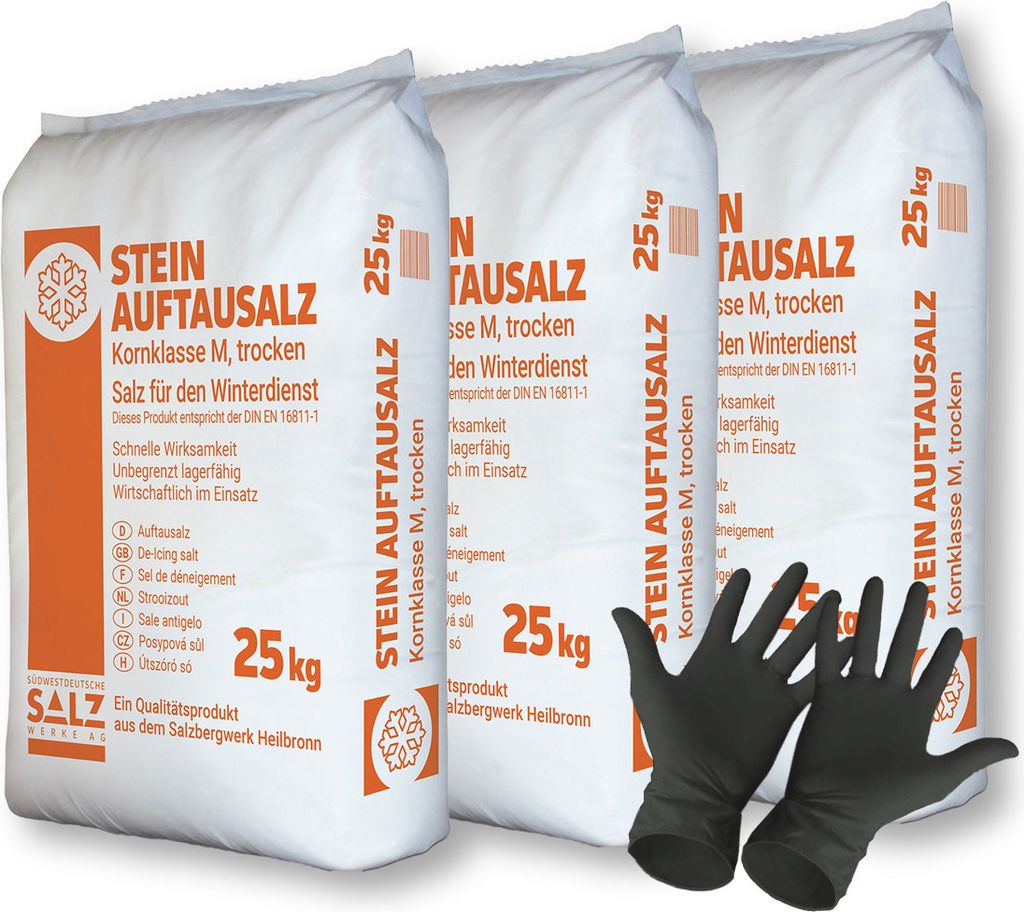 3x Steinauftausalz Kornklasse M | Sack (25 kg)