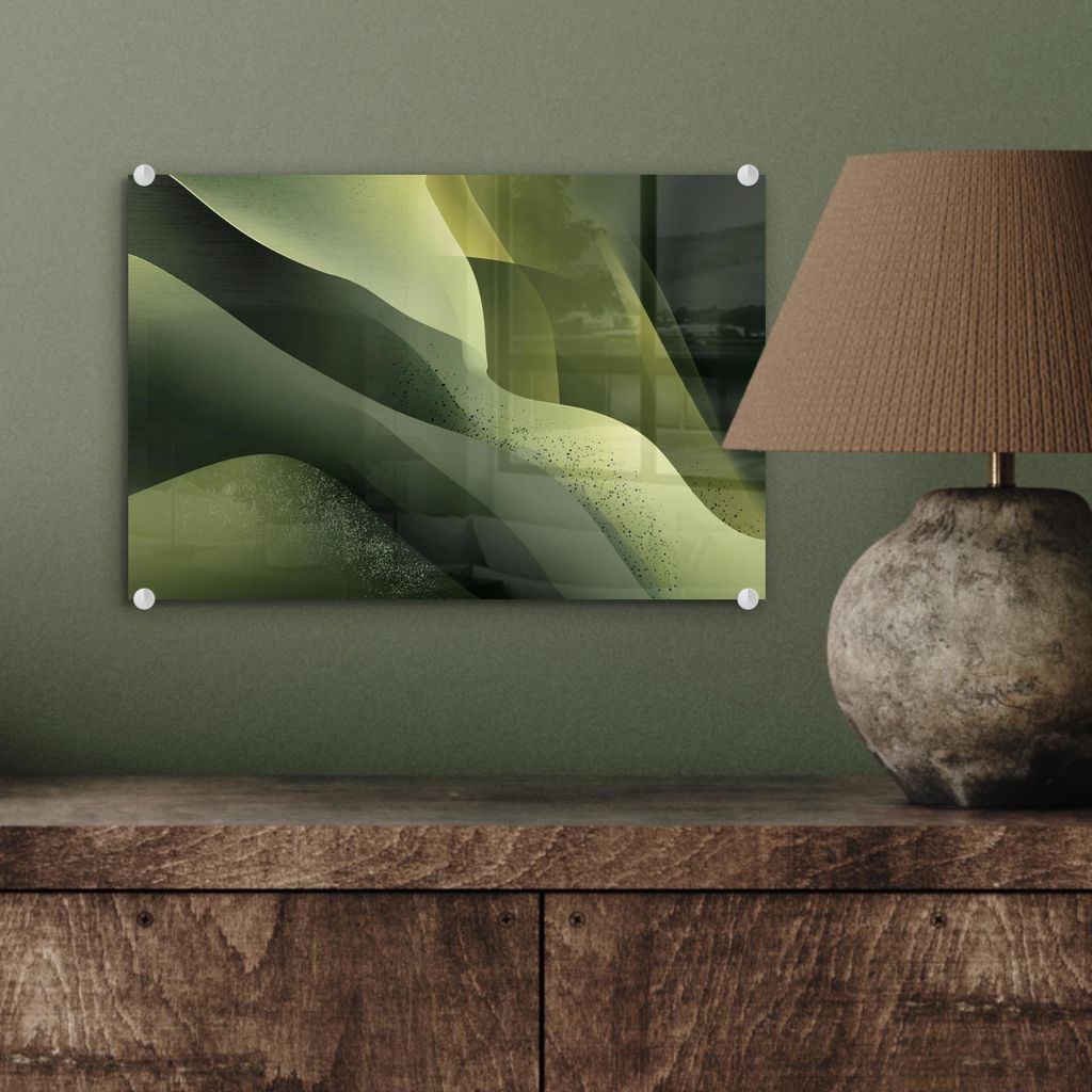 MuchoWow Glasbilder - Bilder auf Wandbild - Foto auf Glas Spiele - Wellen - Abstrakt - Hügel - Grün 30x20 cm Wanddekoration aus Glas - Acrylglasb...