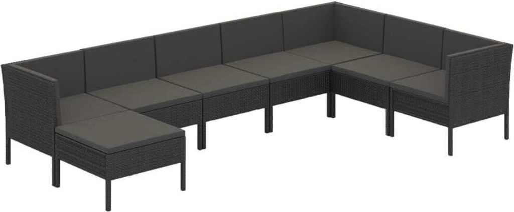 8-tlg. Garten-Lounge-Set mit Auflagen Poly Rattan Schwarz