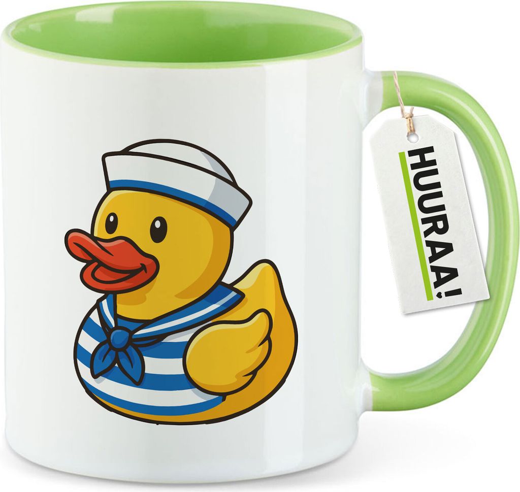 Huuraa Kaffeetasse Quietscheente Matrose Gummiente Seemann 330ml Grün Keramik Kaffeebecher Geschenkidee