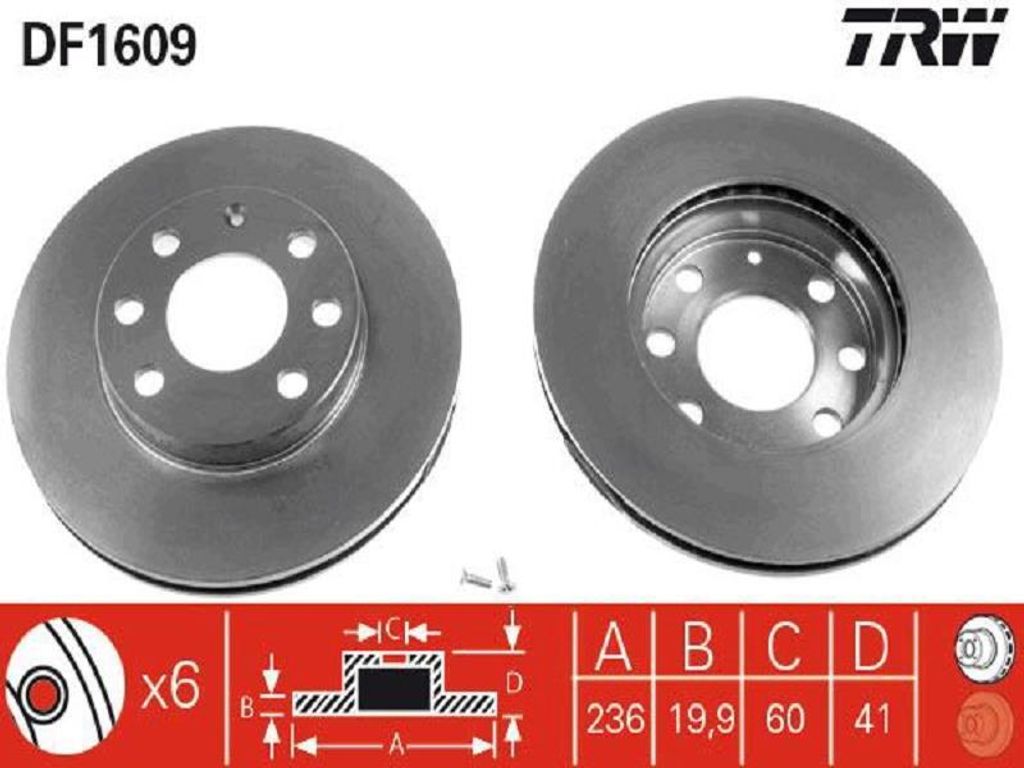 TRW Bremsscheiben (2 Stück) Vorderachse DF1609 Produktbild 