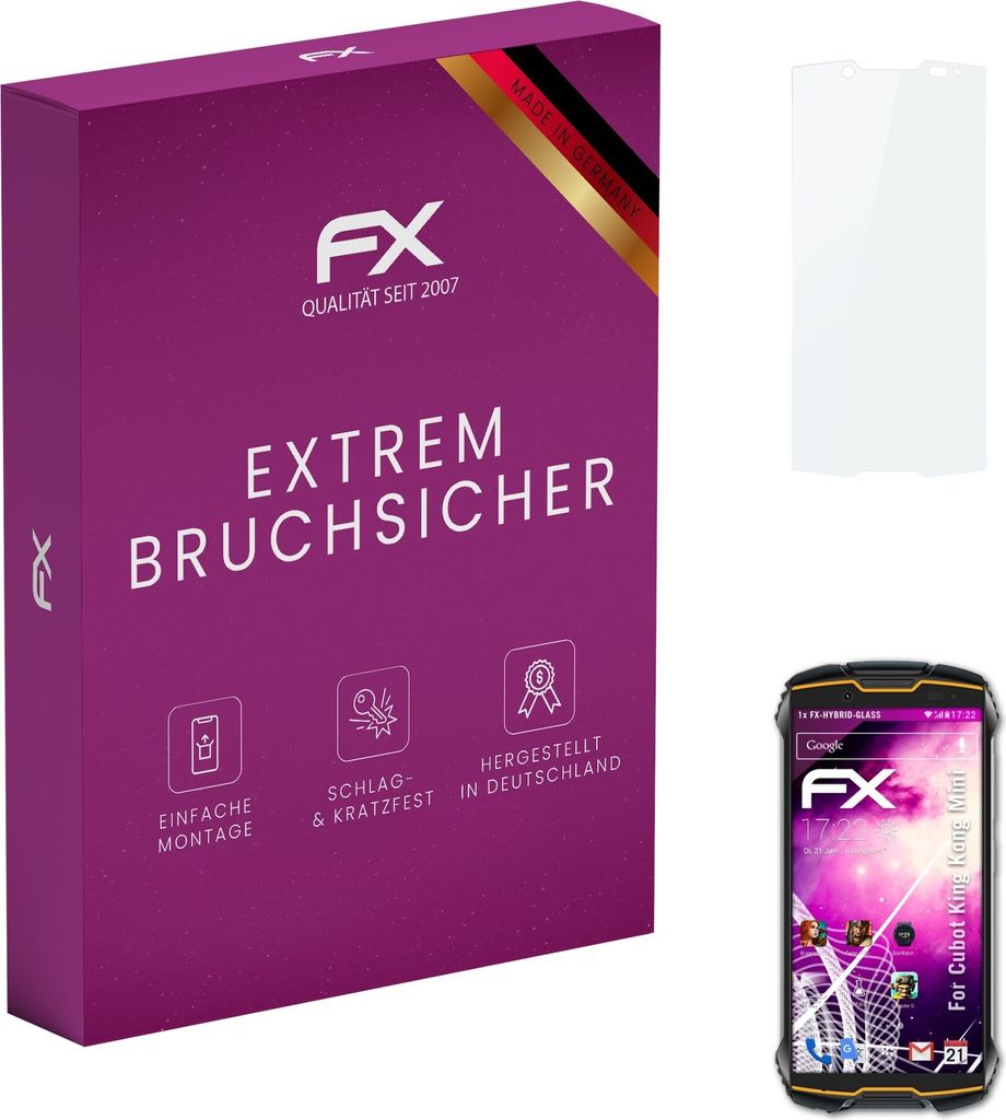 atFoliX FX-Hybrid-Glass Displayfolie kompatibel mit Cubot KingKong Mini Glasfolie