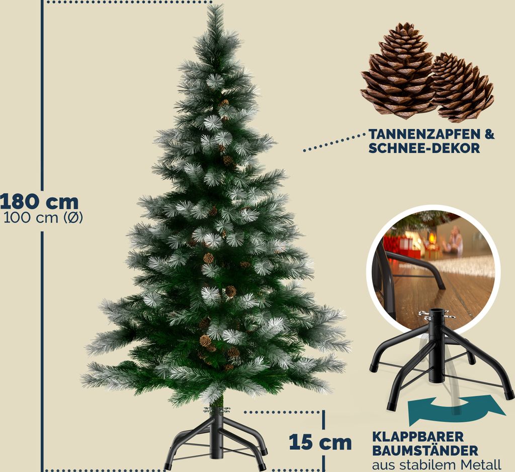 CASARIA® Weihnachtsbaum künstlich 180 cm Schnee-Optik und Produktbild 7