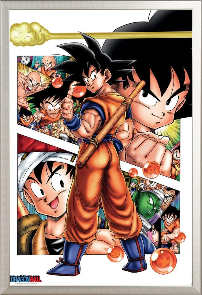 Affiche Dragon Ball Son Goku cadre alu argenté et vitre acrylique 61x91