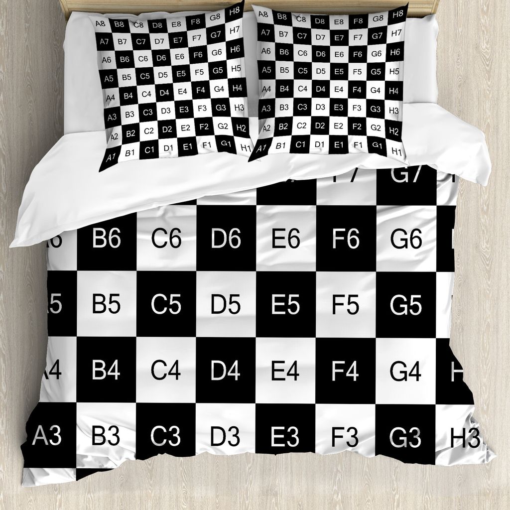 ABAKUHAUS Checkers Spiel Bettbezug, Mosaik-Quadrate, Milbensicher Allergiker geeignet mit Kissenbezügen, 155 cm x 220 cm - 80 x 80 cm, Schwarz-Weiss
