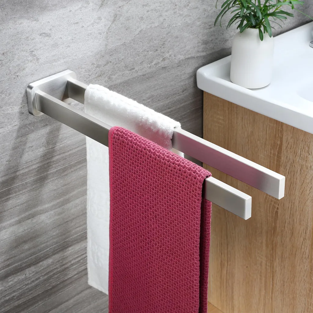 Porte-serviettes mural double 40 cm en acier inox brossé - Série Origin