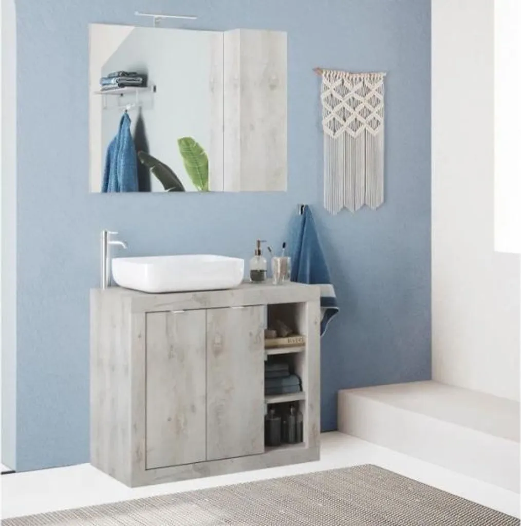 Ensemble meuble sous-vasque 92 cm Rome avec vasque et niches chêne clair
