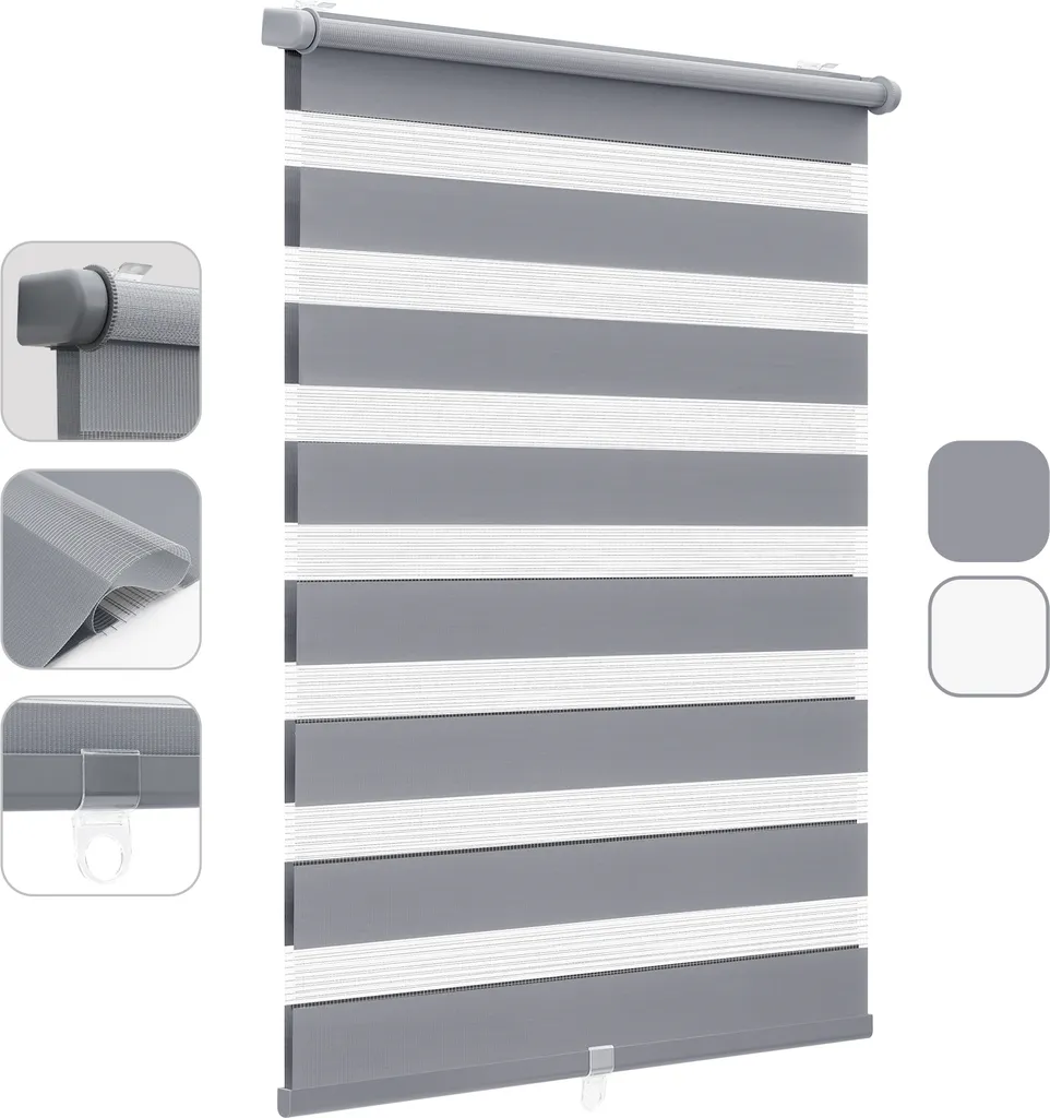 Store Duo Rollo sans perçage 65x130cm Gris foncé sécurité enfant totale