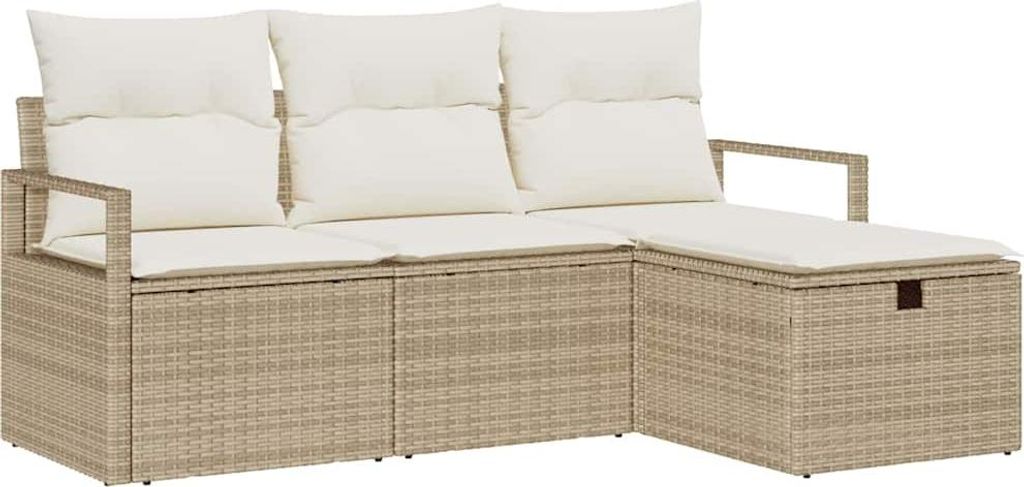 "2026 MODERNE" Garten-Sofa-Set - elegantes Design - Sitzgruppe mit Sofa, Tisch - mit Kissen mit Speicher 4 pcs Beige Poly Rattan - Terassenmöbel N...