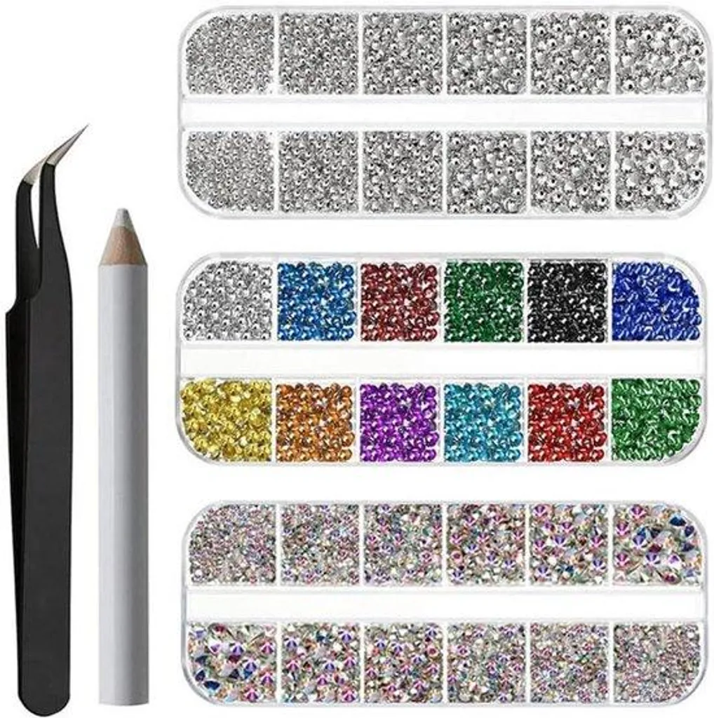 Set de strass pour vernis à ongles 12 couleurs et 6 tailles variées