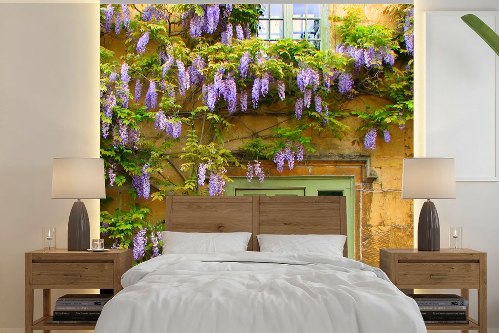 MuchoWow Fototapete für Wohnzimmer oder Schlafzimmer Wandtapete Vinyl Motivtapete Blauer Regen an einer Hauswand - 260x260 cm - Papiertapeten