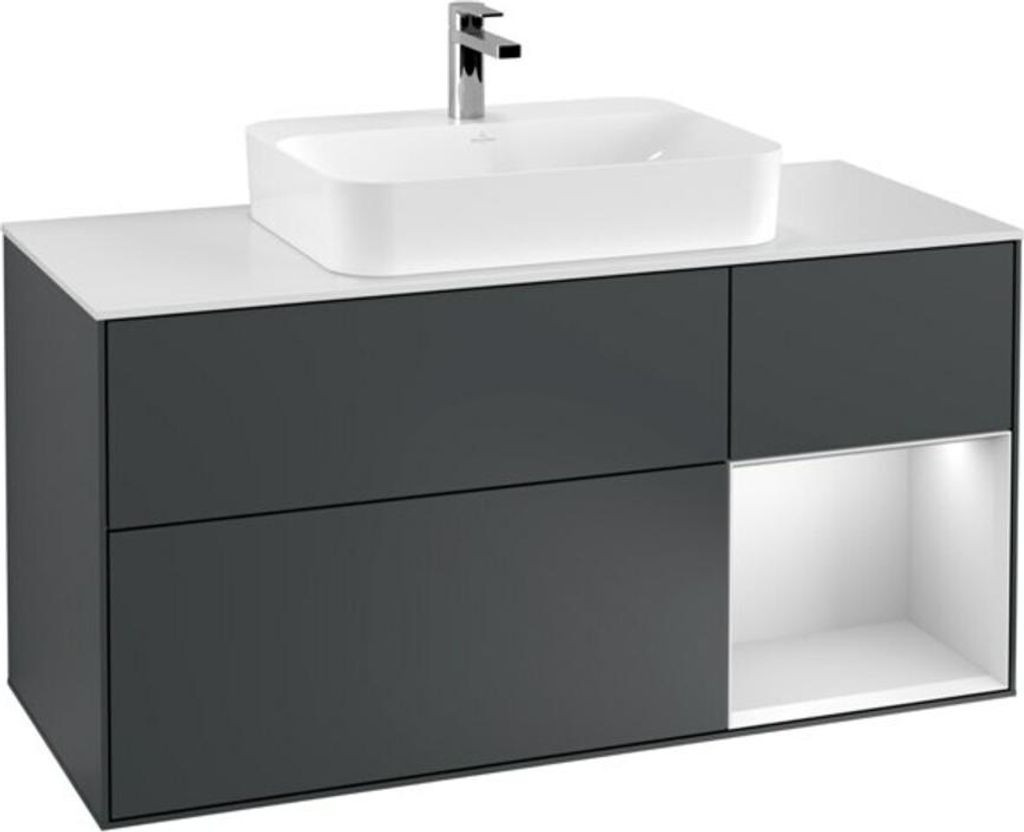V&B Waschtischunterschrank Wandbeleuchtung Finion 120cm, Pl w m, Rg re wh. m, md bl. m Lac
