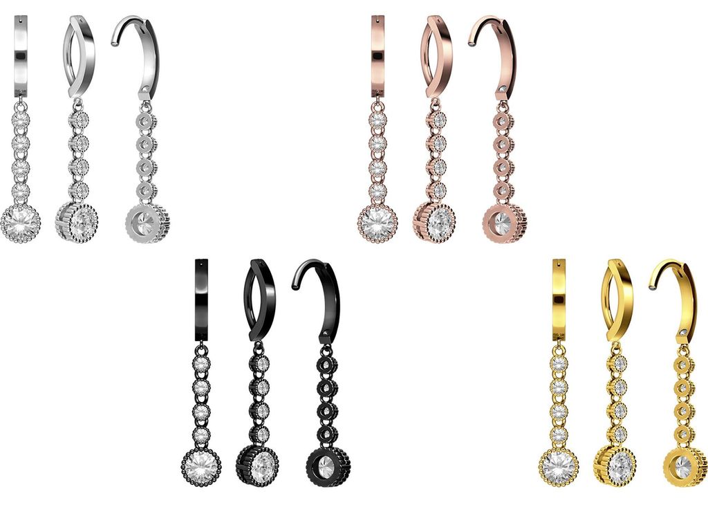 Ohrpiercing, Nasenpiercing, Septum Piercing Titan Bauchnabelclicker BOGEN + 5 KRISTALLE