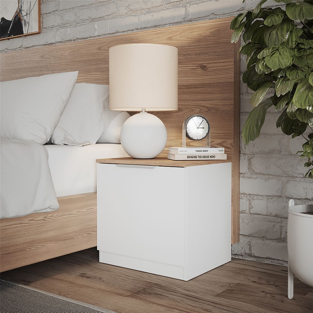 Nachttisch Vicco Betti Weiß/Sonoma 50 x 50 cm mit 1 Türen, Model 41507